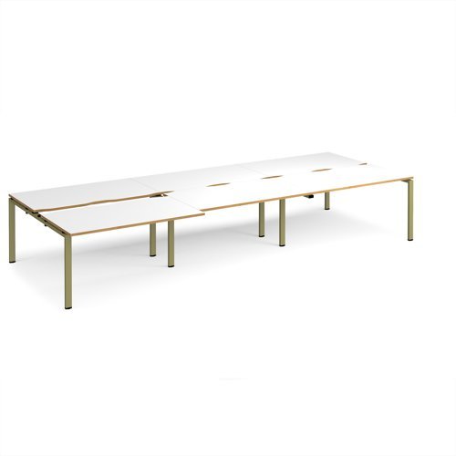 Adapt sliding top triple back to back desks 4200mm x 1600mm - green frame White Top oak edge - STE4216-GN-WO