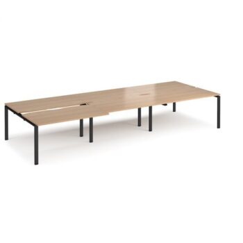 Adapt sliding top triple back to back desks 4200mm x 1600mm - black frame Beech top - STE4216-K-B