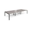 Adapt sliding top triple back to back desks 4200mm x 1600mm - black frame Grey Oak Top - STE4216-K-GO