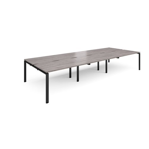 Adapt sliding top triple back to back desks 4200mm x 1600mm - black frame Grey Oak Top - STE4216-K-GO