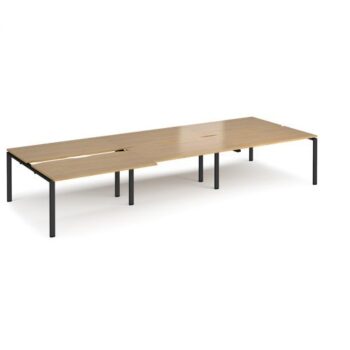 Adapt sliding top triple back to back desks 4200mm x 1600mm - black frame Oak Top - STE4216-K-O