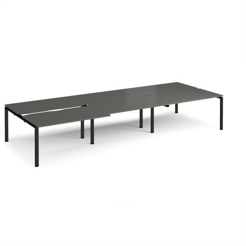 Adapt sliding top triple back to back desks 4200mm x 1600mm - black frame storm grey top - STE4216-K-OG