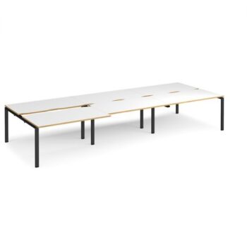 Adapt sliding top triple back to back desks 4200mm x 1600mm - black frame White Top with oak edging - STE4216-K-WO