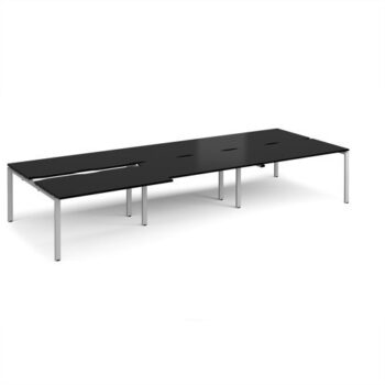 Adapt sliding top triple back to back desks 4200mm x 1600mm - silver frame black top - STE4216-S-BK