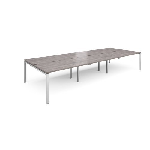 Adapt sliding top triple back to back desks 4200mm x 1600mm - silver frame Grey Oak Top - STE4216-S-GO