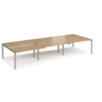 Adapt sliding top triple back to back desks 4200mm x 1600mm - silver frame Oak Top - STE4216-S-O