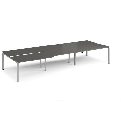 Adapt sliding top triple back to back desks 4200mm x 1600mm - silver frame storm grey top - STE4216-S-OG