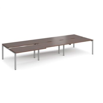 Adapt sliding top triple back to back desks 4200mm x 1600mm - silver frame Walnut top - STE4216-S-W