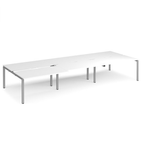 Adapt sliding top triple back to back desks 4200mm x 1600mm - silver frame White Top - STE4216-S-WH