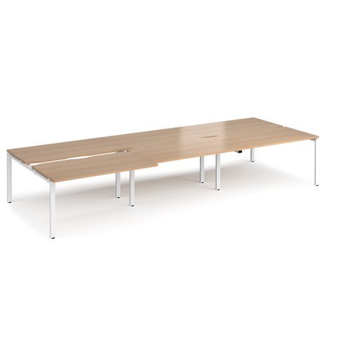Adapt sliding top triple back to back desks 4200mm x 1600mm - white frame Beech top - STE4216-WH-B