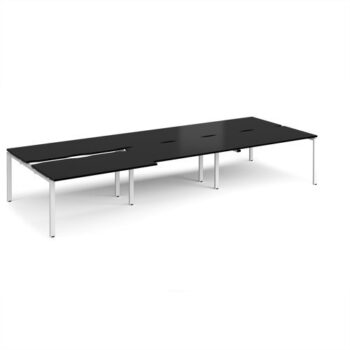 Adapt sliding top triple back to back desks 4200mm x 1600mm - white frame black top - STE4216-WH-BK
