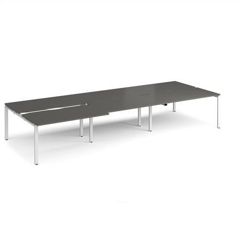 Adapt sliding top triple back to back desks 4200mm x 1600mm - white frame storm grey top - STE4216-WH-OG