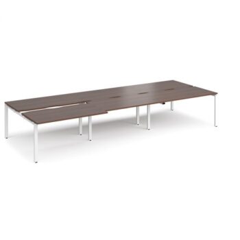 Adapt sliding top triple back to back desks 4200mm x 1600mm - white frame Walnut top - STE4216-WH-W