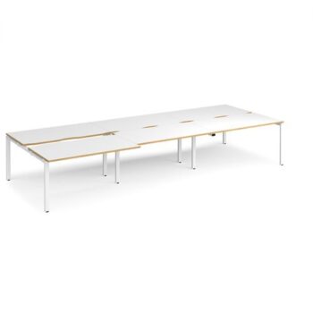 Adapt sliding top triple back to back desks 4200mm x 1600mm - white frame White Top with oak edging - STE4216-WH-WO