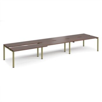 Adapt sliding top triple back to back desks 4800mm x 1200mm - green frame Walnut top - STE4812-GN-W