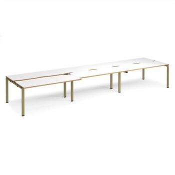 Adapt sliding top triple back to back desks 4800mm x 1200mm - green frame White Top oak edge - STE4812-GN-WO