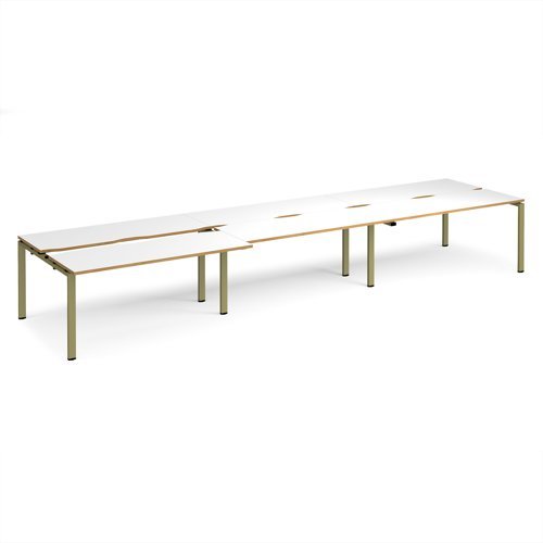 Adapt sliding top triple back to back desks 4800mm x 1200mm - green frame White Top oak edge - STE4812-GN-WO