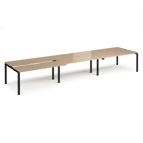 Adapt sliding top triple back to back desks 4800mm x 1200mm - black frame Kendal Oak Top - STE4812-K-KO