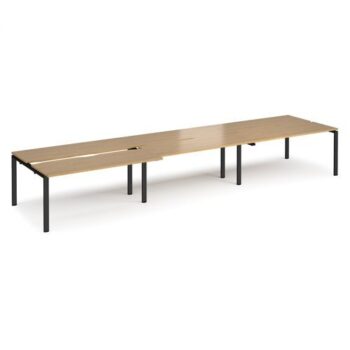 Adapt sliding top triple back to back desks 4800mm x 1200mm - black frame Oak Top - STE4812-K-O