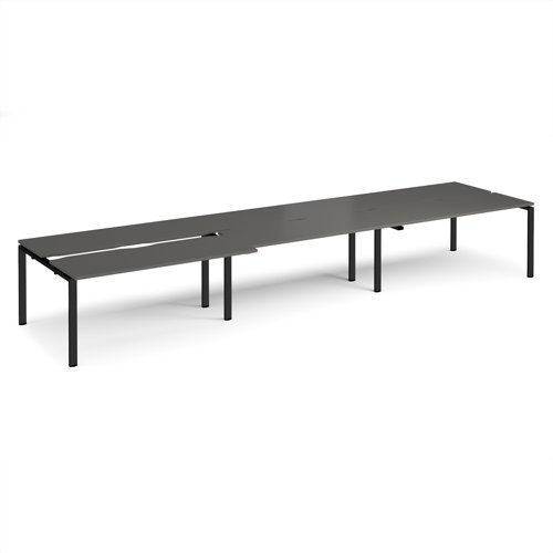 Adapt sliding top triple back to back desks 4800mm x 1200mm - black frame storm grey top - STE4812-K-OG