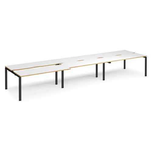 Adapt sliding top triple back to back desks 4800mm x 1200mm - black frame White Top with oak edging - STE4812-K-WO