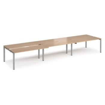 Adapt sliding top triple back to back desks 4800mm x 1200mm - silver frame Beech top - STE4812-S-B