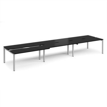 Adapt sliding top triple back to back desks 4800mm x 1200mm - silver frame black top - STE4812-S-BK