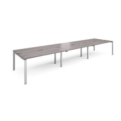 Adapt sliding top triple back to back desks 4800mm x 1200mm - silver frame Grey Oak Top - STE4812-S-GO