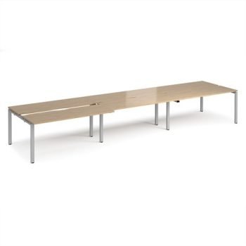 Adapt sliding top triple back to back desks 4800mm x 1200mm - silver frame Kendal Oak Top - STE4812-S-KO