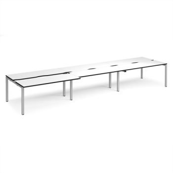 Adapt sliding top triple back to back desks 4800mm x 1200mm - silver frame White Top black edge - STE4812-S-WK