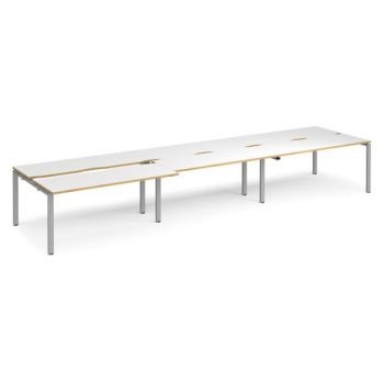 Adapt sliding top triple back to back desks 4800mm x 1200mm - silver frame White Top with oak edging - STE4812-S-WO