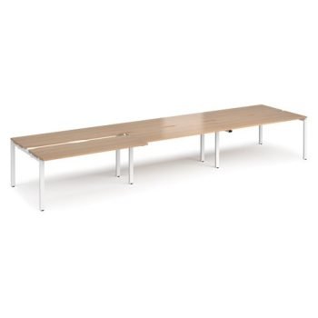 Adapt sliding top triple back to back desks 4800mm x 1200mm - white frame Beech top - STE4812-WH-B