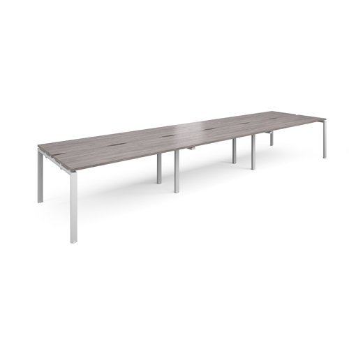Adapt sliding top triple back to back desks 4800mm x 1200mm - white frame Grey Oak Top - STE4812-WH-GO