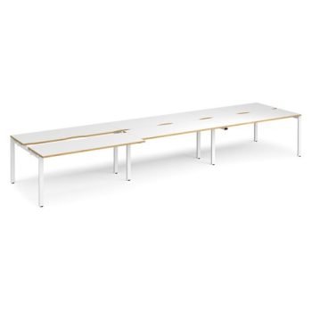 Adapt sliding top triple back to back desks 4800mm x 1200mm - white frame White Top with oak edging - STE4812-WH-WO