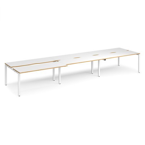 Adapt sliding top triple back to back desks 4800mm x 1200mm - white frame White Top with oak edging - STE4812-WH-WO