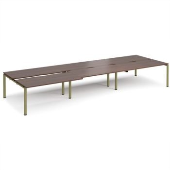 Adapt sliding top triple back to back desks 4800mm x 1600mm - green frame Walnut top - STE4816-GN-W