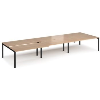 Adapt sliding top triple back to back desks 4800mm x 1600mm - black frame Beech top - STE4816-K-B