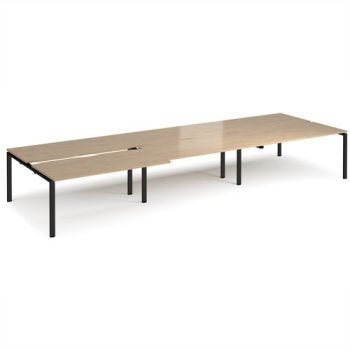 Adapt sliding top triple back to back desks 4800mm x 1600mm - black frame Kendal Oak Top - STE4816-K-KO