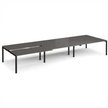 Adapt sliding top triple back to back desks 4800mm x 1600mm - black frame storm grey top - STE4816-K-OG