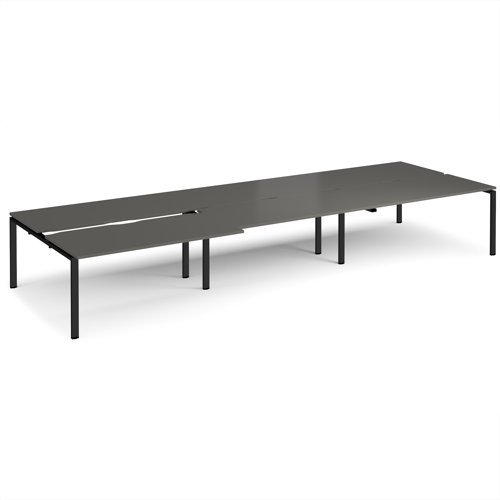 Adapt sliding top triple back to back desks 4800mm x 1600mm - black frame storm grey top - STE4816-K-OG