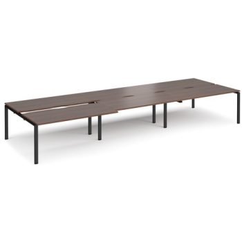 Adapt sliding top triple back to back desks 4800mm x 1600mm - black frame Walnut top - STE4816-K-W