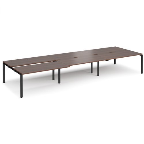 Adapt sliding top triple back to back desks 4800mm x 1600mm - black frame Walnut top - STE4816-K-W
