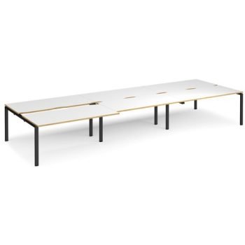 Adapt sliding top triple back to back desks 4800mm x 1600mm - black frame White Top with oak edging - STE4816-K-WO