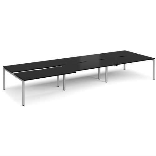 Adapt sliding top triple back to back desks 4800mm x 1600mm - silver frame black top - STE4816-S-BK