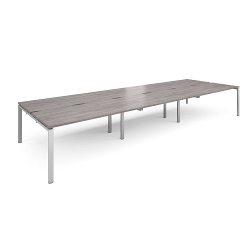 Adapt sliding top triple back to back desks 4800mm x 1600mm - silver frame Grey Oak Top - STE4816-S-GO