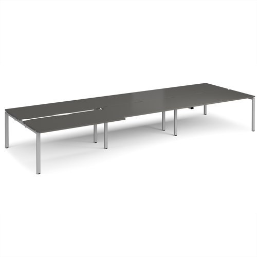 Adapt sliding top triple back to back desks 4800mm x 1600mm - silver frame storm grey top - STE4816-S-OG