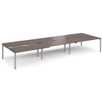 Adapt sliding top triple back to back desks 4800mm x 1600mm - silver frame Walnut top - STE4816-S-W