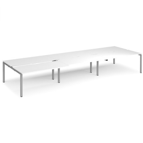 Adapt sliding top triple back to back desks 4800mm x 1600mm - silver frame White Top - STE4816-S-WH