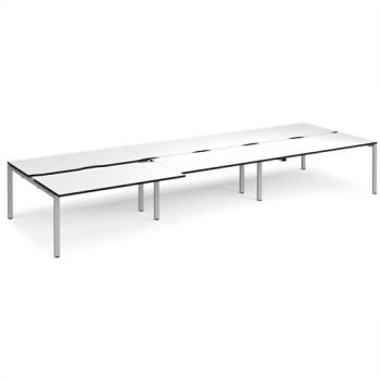 Adapt sliding top triple back to back desks 4800mm x 1600mm - silver frame White Top black edge - STE4816-S-WK
