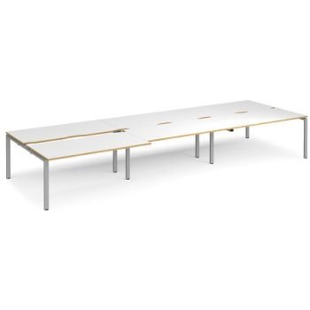 Adapt sliding top triple back to back desks 4800mm x 1600mm - silver frame White Top with oak edging - STE4816-S-WO